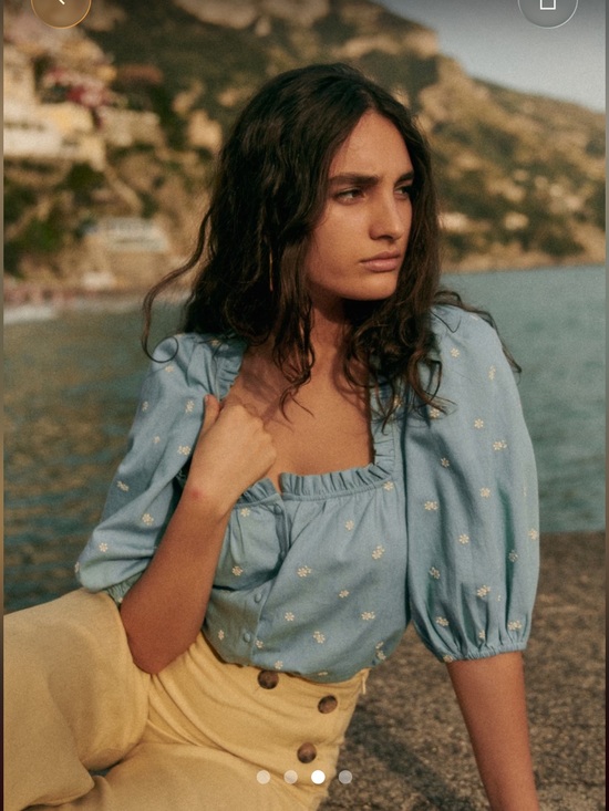 Sezane Tops - NWT SZ 6 Sézane Kelia Light Denim Blouse with White Floral Embroidery 🇫🇷!